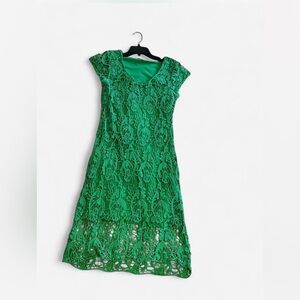 ANTONIO MELANI sz Medium Emerald Green Lace Midi Dress lace overlay feminine